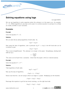 Solving equations using logs