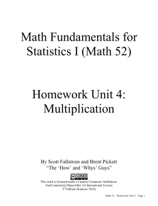 Math Fundamentals for Statistics I (Math 52) Homework Unit 4
