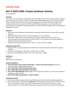SAY IT WITH DNA: PROTEIN SYNTHESIS WORKSHEET: Practice
