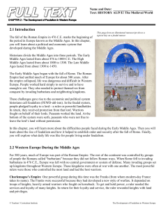 2.1 Introduction 2.2 Western Europe During the Middle Ages
