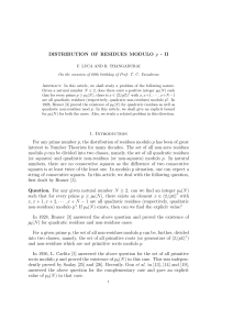 DISTRIBUTION OF RESIDUES MODULO p - Harish