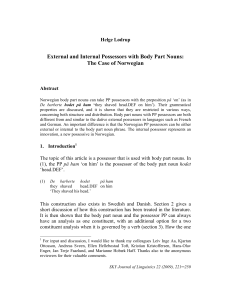 External and Internal Possessors with Body Part Nouns: The Case of