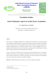 Translation Studies: Some Problematic Aspects of Arabic Poetry