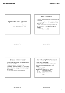 Algebra with Career Applicaons Prime Factorizaon Greatest