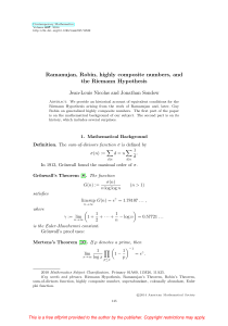 Ramanujan, Robin, highly composite numbers, and the Riemann