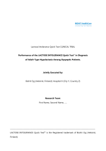 Lactose Intolerance Quick Test CLINICAL TRIAL