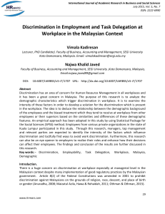 Discrimination in Employment and Task Delegation at Workplace in