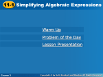 HOLT 11-1 Simplifying Algebraic Expressions