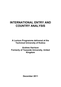 INTERNATIONAL ENTRY AND COUNTRY ANALYSIS