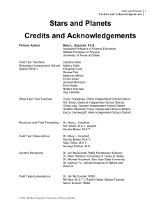 Stars and Planets Credits and Acknowledgements