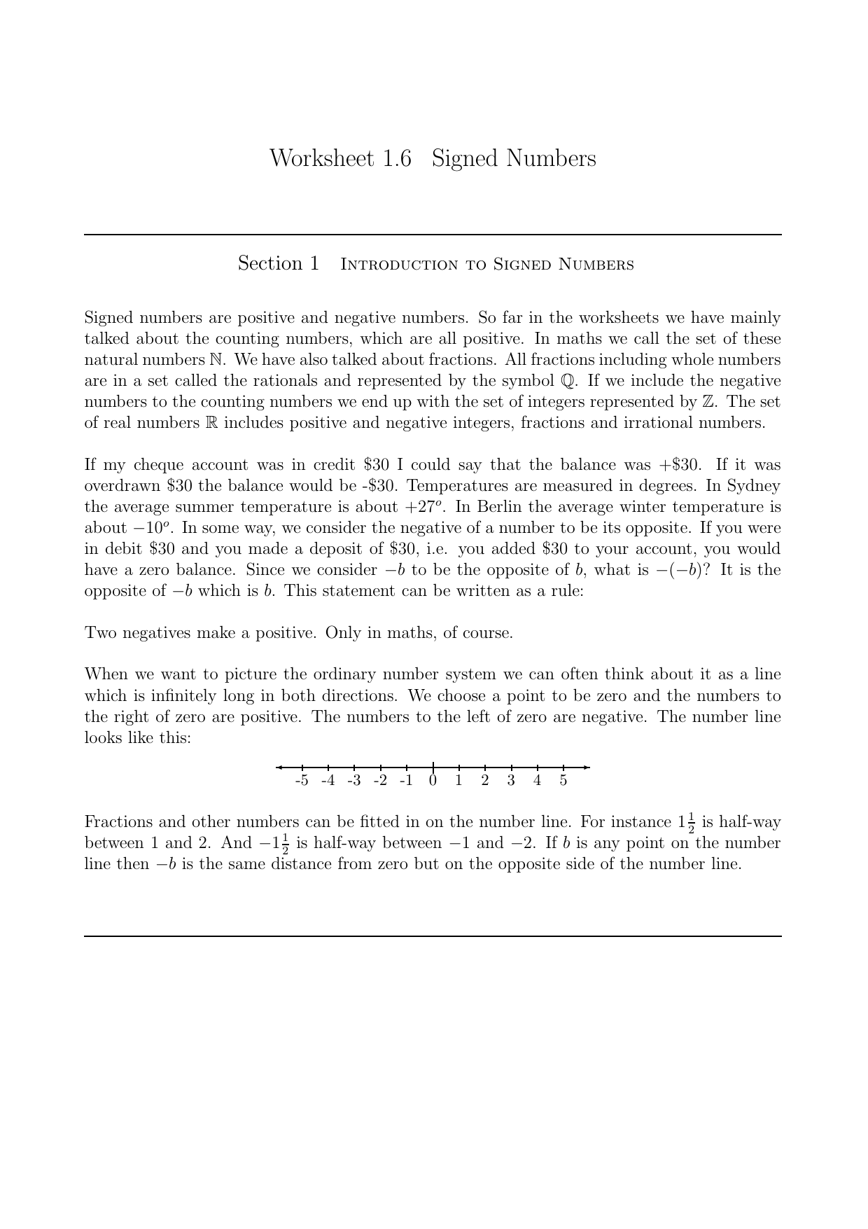 Worksheets Signed Numbers Worksheet worksheet 1 6 signed numbers