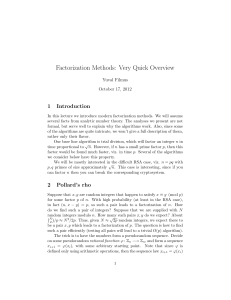 Factorization Methods: Very Quick Overview