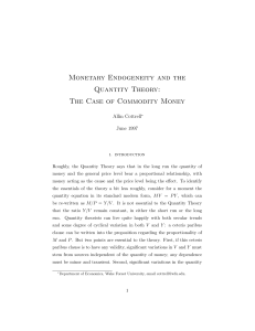 Monetary Endogeneity and the Quantity Theory