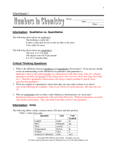 ChemQuest 1 Information: Qualitative vs. Quantitative Critical
