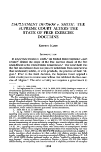 EMPLOYMENT DIVISION v. SMITH: THE SUPREME COURT