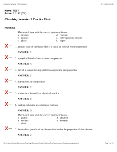 Chemistry Semester 1 Practice Final