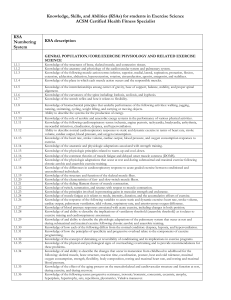 Knowledge, Skills, and Abilities (KSAs) for students in Exercise