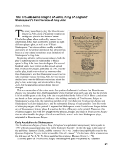 The Troublesome Raigne of John, King of England