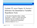 Inference for Quantitative Variable: Hypothesis Tests