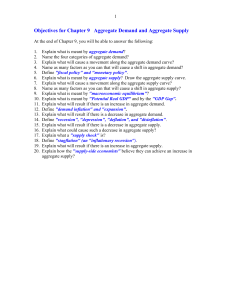 Objectives for Chapter 9 Aggregate Demand and Aggregate Supply