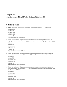 Chapter 24 Monetary and Fiscal Policy in the ISLM Model