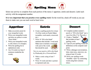 Spelling Menu Appetizer Entrée Dessert