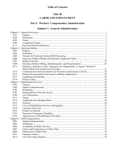 Table of Contents Title 40 LABOR AND EMPLOYMENT Part I