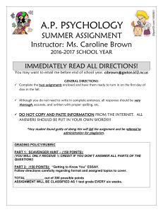 AP Psychology Summer Assignments