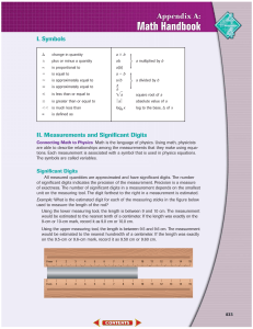 I. Symbols II. Measurements and Significant Digits