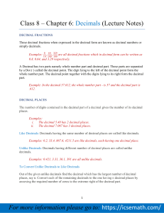 Chapter 6: Decimals (Lecture Notes)