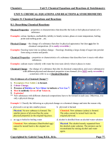 Unit 5: Chemical Equations and Reactions