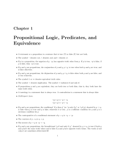 Propositional Logic, Predicates, and Equivalence