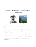 Lecture 4. Pythagoras` Theorem and the Pythagoreans