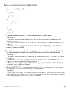 Study each pair of right triangles. abc 1. Is each pair