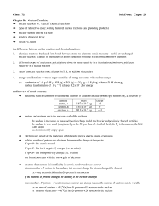 Chem 1721 Brief Notes: Chapter 20 Chapter 20: Nuclear Chemistry