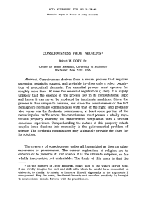 CONSCIOUSNESS FROM NEURONS 1 Abstract. Consciousness