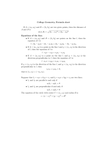 College Geometry, Formula sheet If A = (a 1,a2) and B = (b 1,b2) are