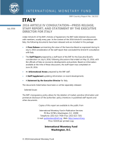 Italy: 2016 Article IV Consultation