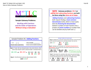 Sample Gateway Problems: Working with Fractions and the Order of