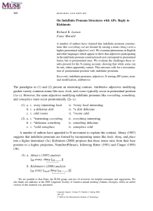 2004 Larson, R.K. and F. Marusic. Indefinite pronoun structures with