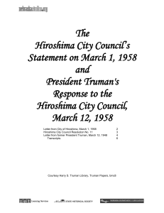 Hiroshima City Council`s Statement and President Truman`s Response