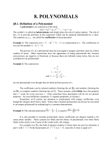 Polynomials for MATH136 Part A