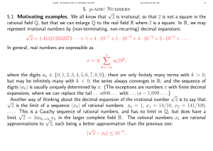 5. p-adic Numbers 5.1. Motivating examples. We all know that √2 is