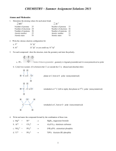 CHEMISTRY – Summer Assignment Solutions 2013