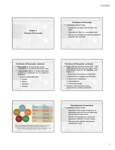 Chapter 2 Theories of Personality The Nature of Personality