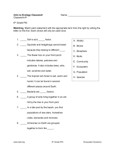 Intro to Ecology Classwork Name