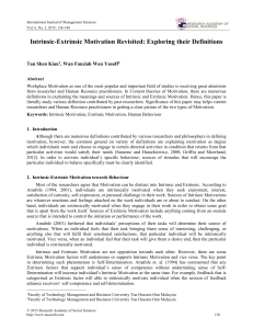 Intrinsic-Extrinsic Motivation Revisited: Exploring their Definitions