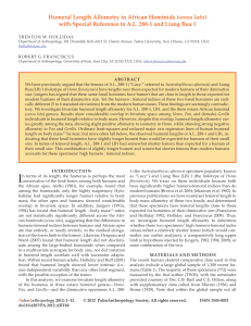 Humeral Length Allometry in African Hominids (sensu lato) with