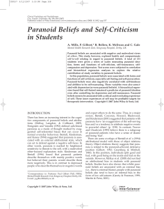 Paranoid Beliefs and Self-Criticism in Students