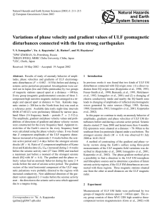 Variations of phase velocity and gradient values of ULF